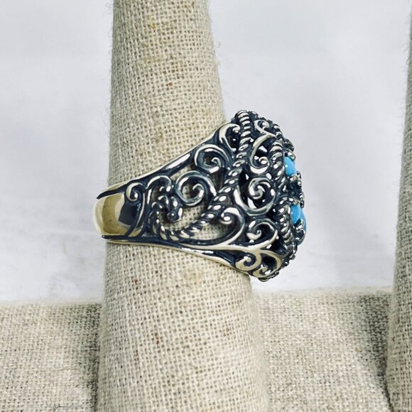 Carolyn Pollack Sterling Silver Sleeping Beauty Turquois Cluster Ring (R459) - Picture 3 of 9